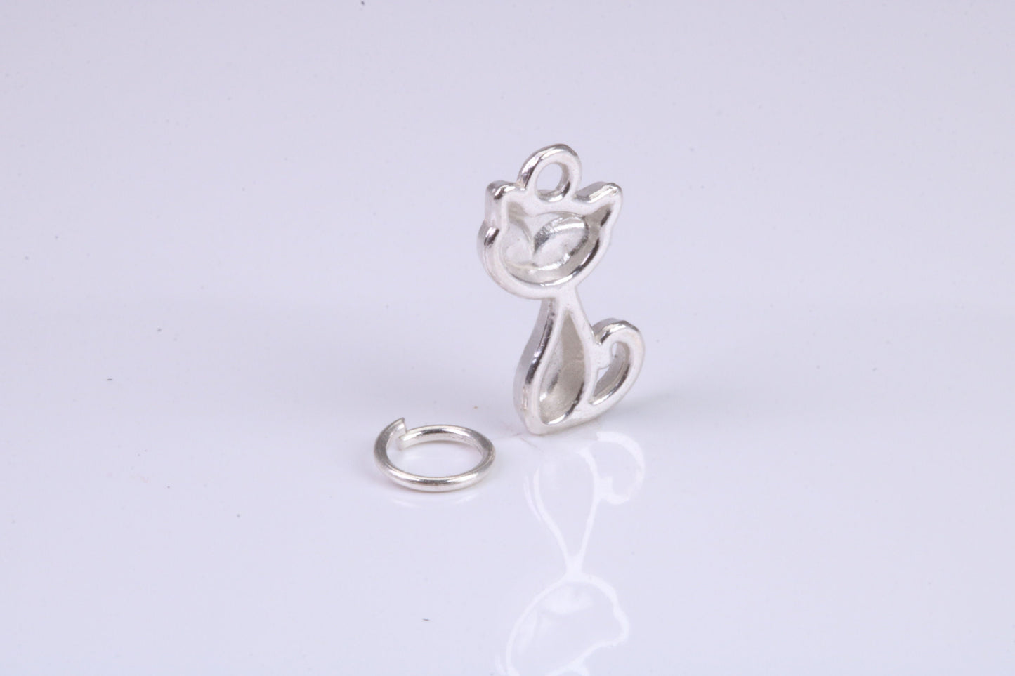 Cat Charm, Traditional Charm, Made from Solid 925 Grade Sterling Silver, Complete with Attachment Link