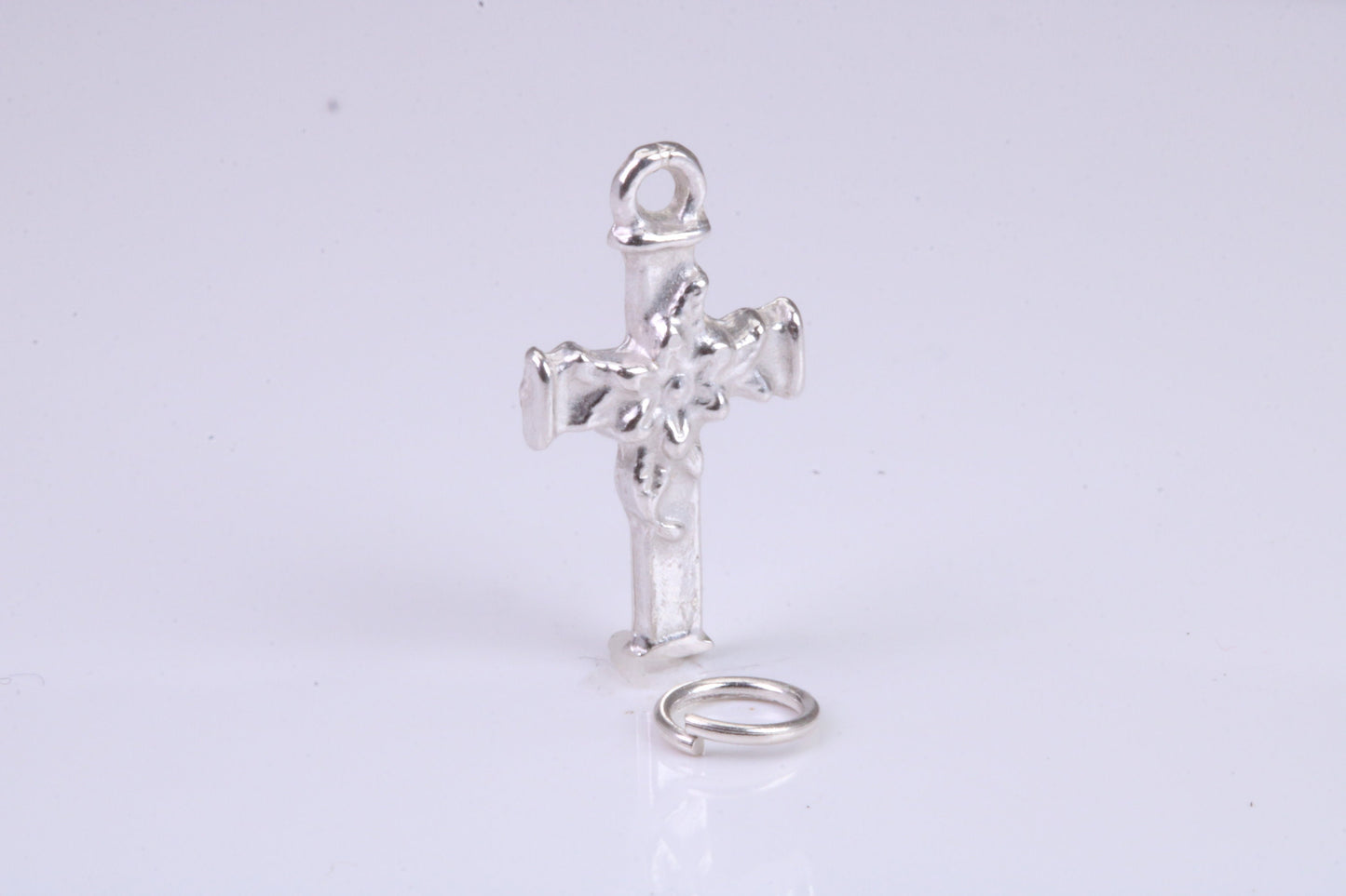 Cross Charm, Traditional Charm, Made from Solid 925 Grade Sterling Silver, Complete with Attachment Link