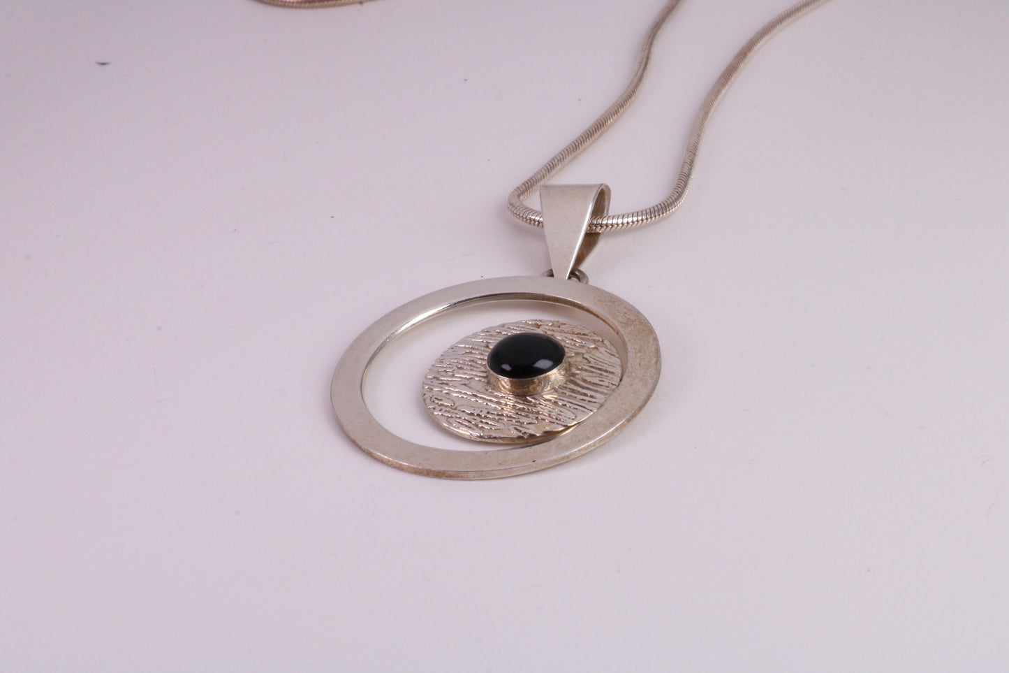 Black Onyx set Necklace, made from solid Sterling Silver, 18 Inches Long Snake Chain