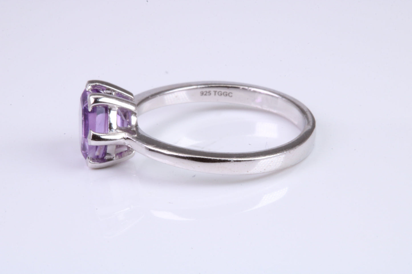 Hexagon cut Amethyst set Sterling Silver Ring, February Birthstone