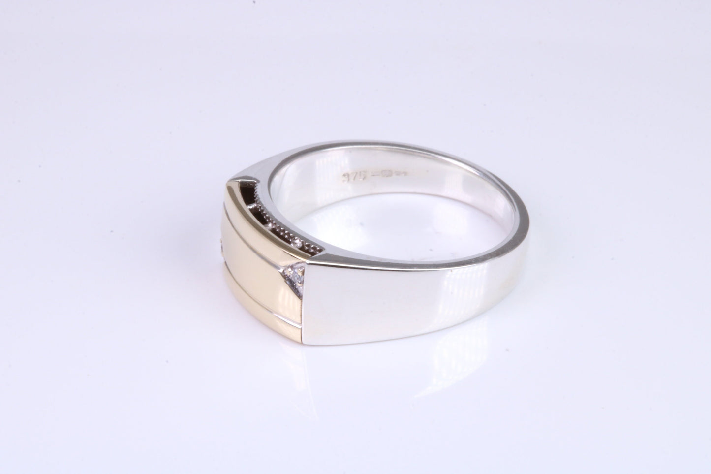 Gents Diamond set Signet Ring, Made from Yellow Gold and Silver, British Hallmarked