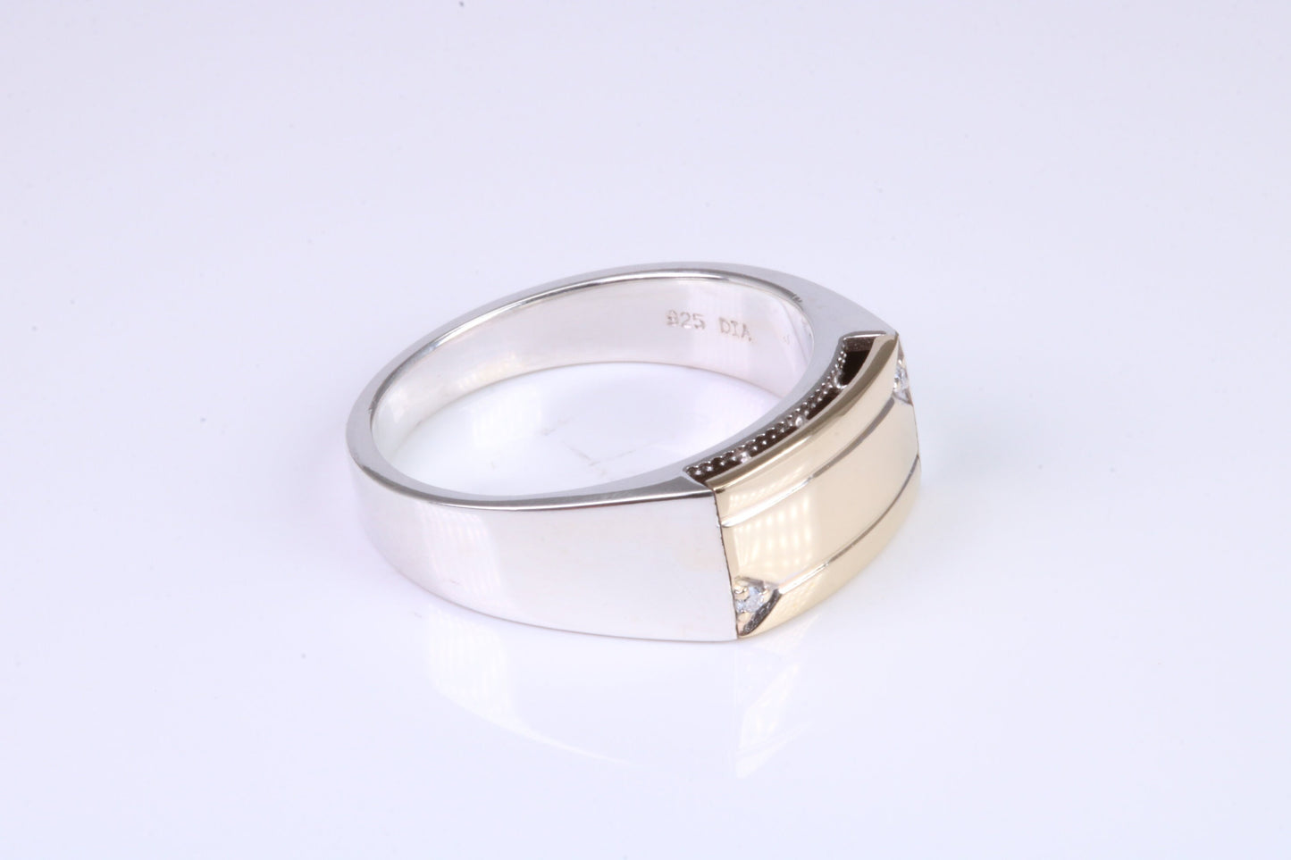 Gents Diamond set Signet Ring, Made from Yellow Gold and Silver, British Hallmarked