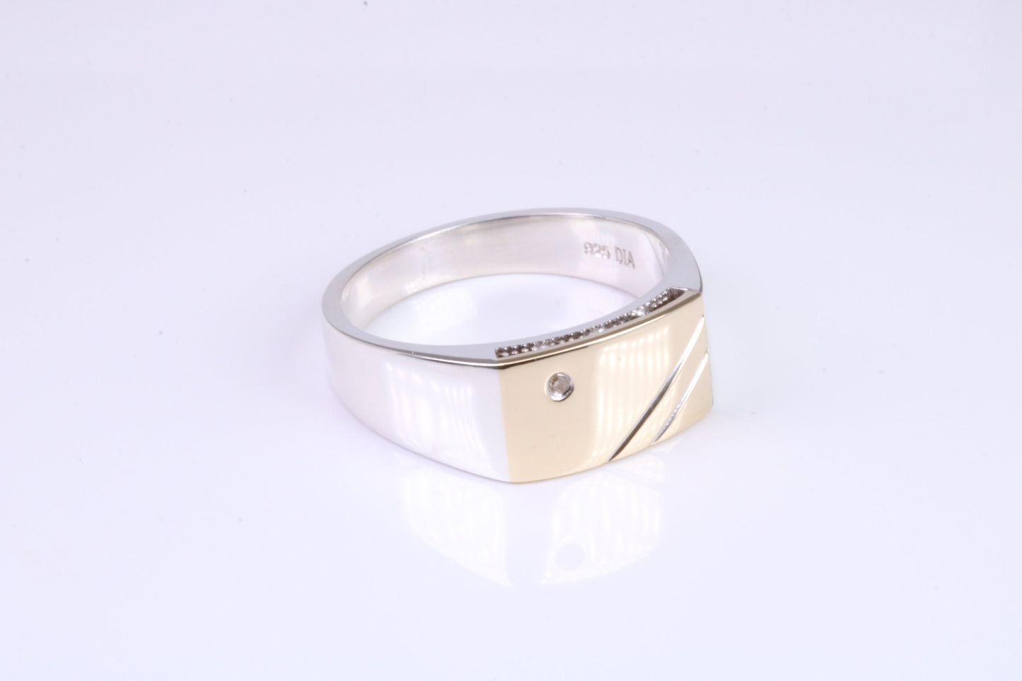 Gents Diamond set Signet Ring, Made from Yellow Gold and Silver, British Hallmarked