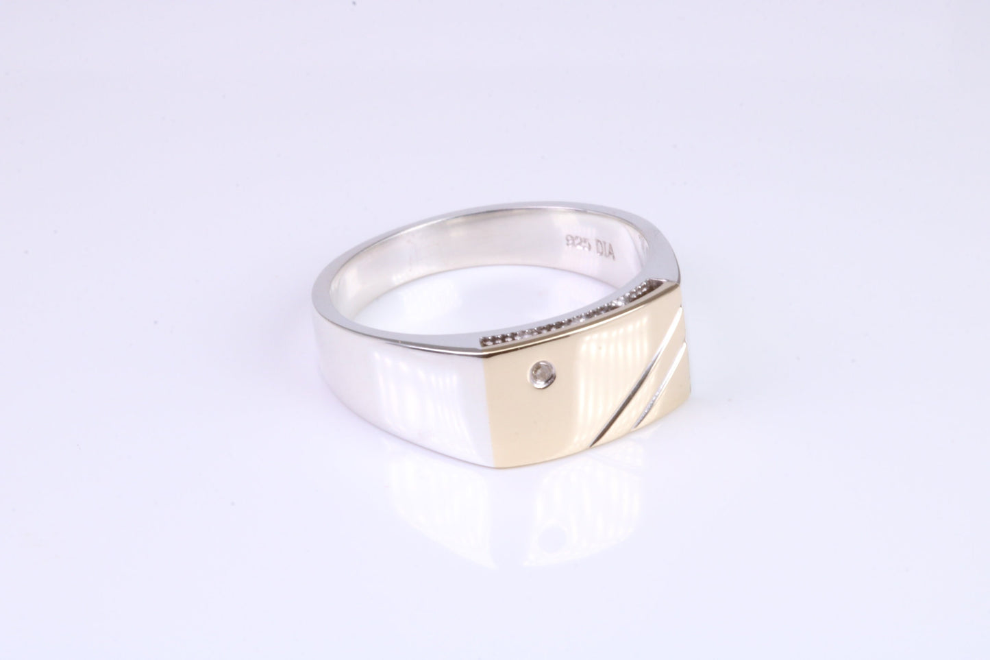 Gents Diamond set Signet Ring, Made from Yellow Gold and Silver, British Hallmarked