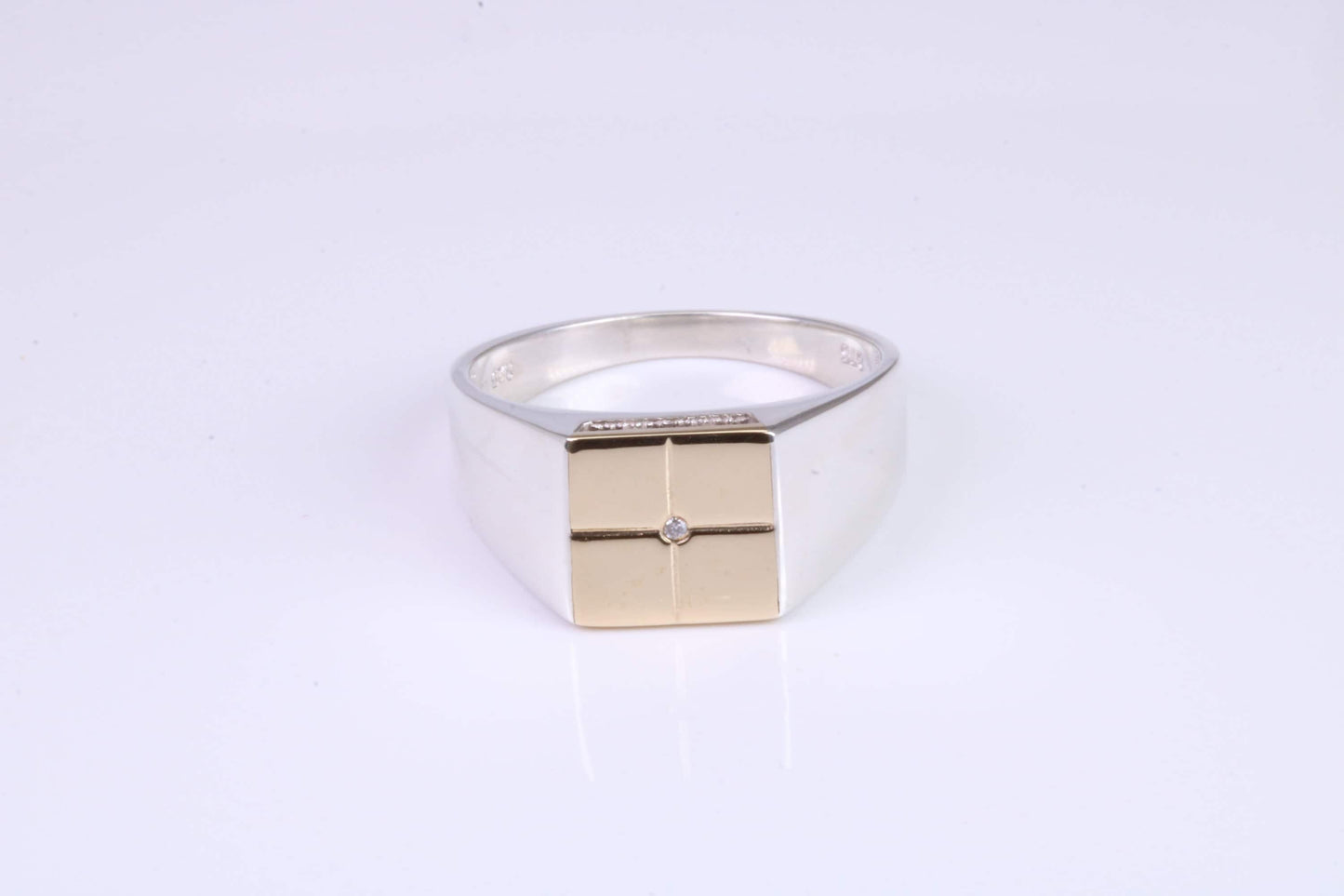 Gents Diamond set Signet Ring, Made from Yellow Gold and Silver, British Hallmarked