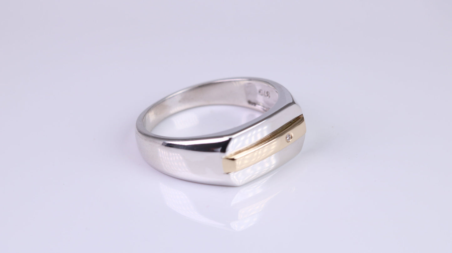 Gents Diamond set Signet Ring, Made from Yellow Gold and Silver, British Hallmarked