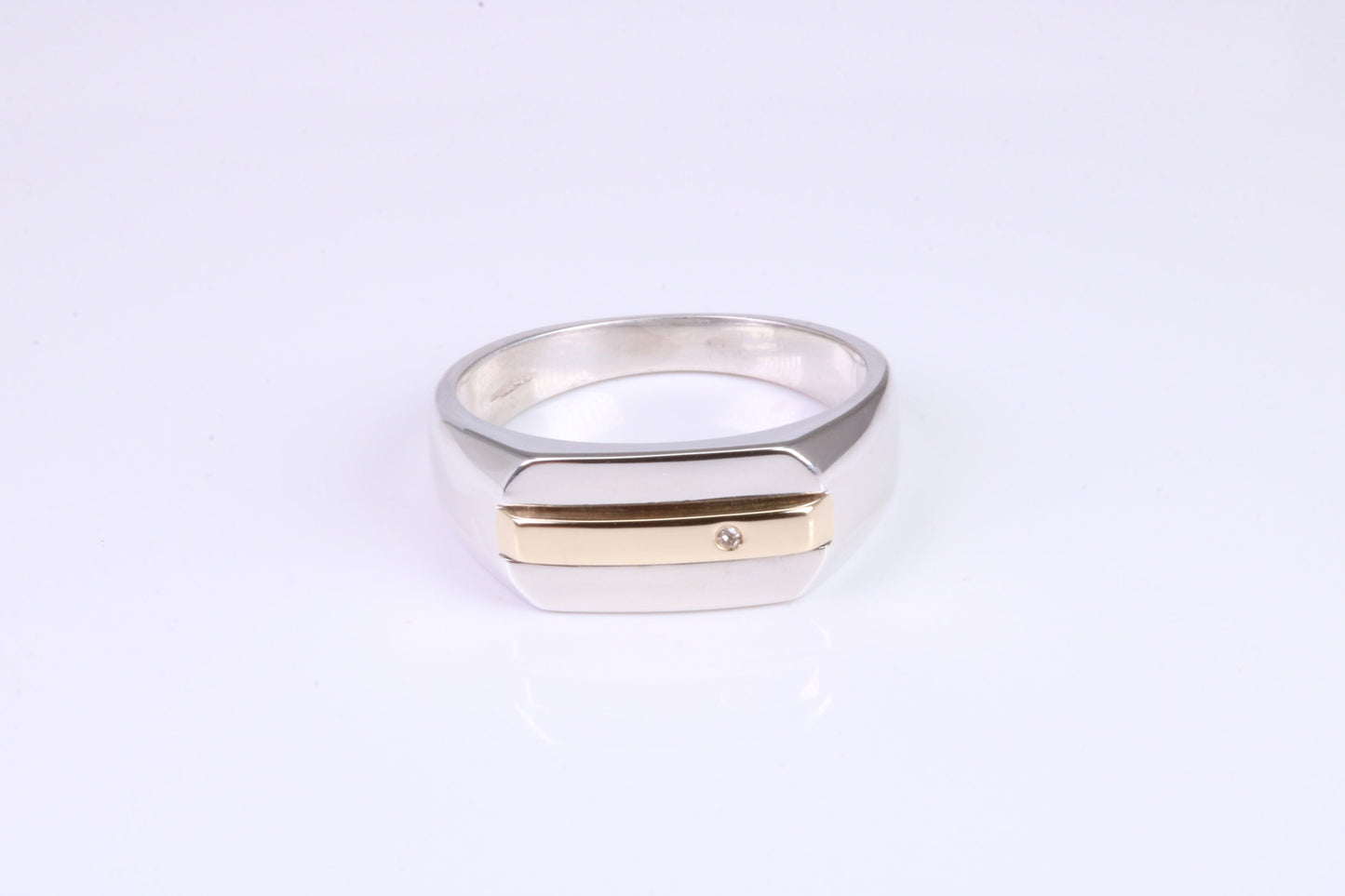 Gents Diamond set Signet Ring, Made from Yellow Gold and Silver, British Hallmarked
