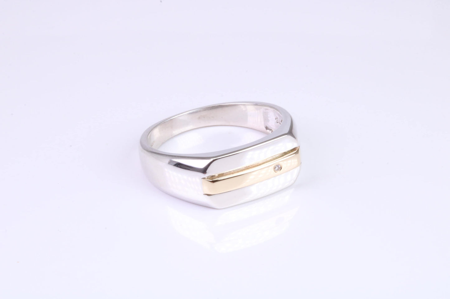 Gents Diamond set Signet Ring, Made from Yellow Gold and Silver, British Hallmarked