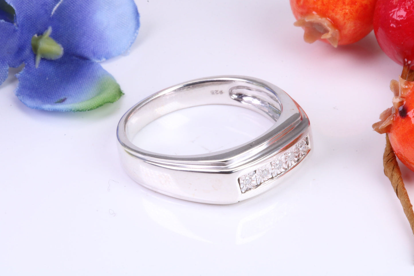 Gents Diamond set Signet Ring, Made from Solid Silver