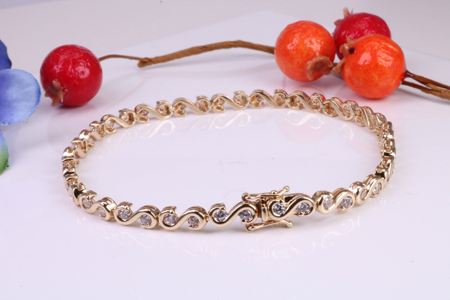 Cubic Zirconia set Bracelet, Made From Solid Yellow Gold, Gold and Diamond Look, British Hallmarked, Luxury Gift Boxed