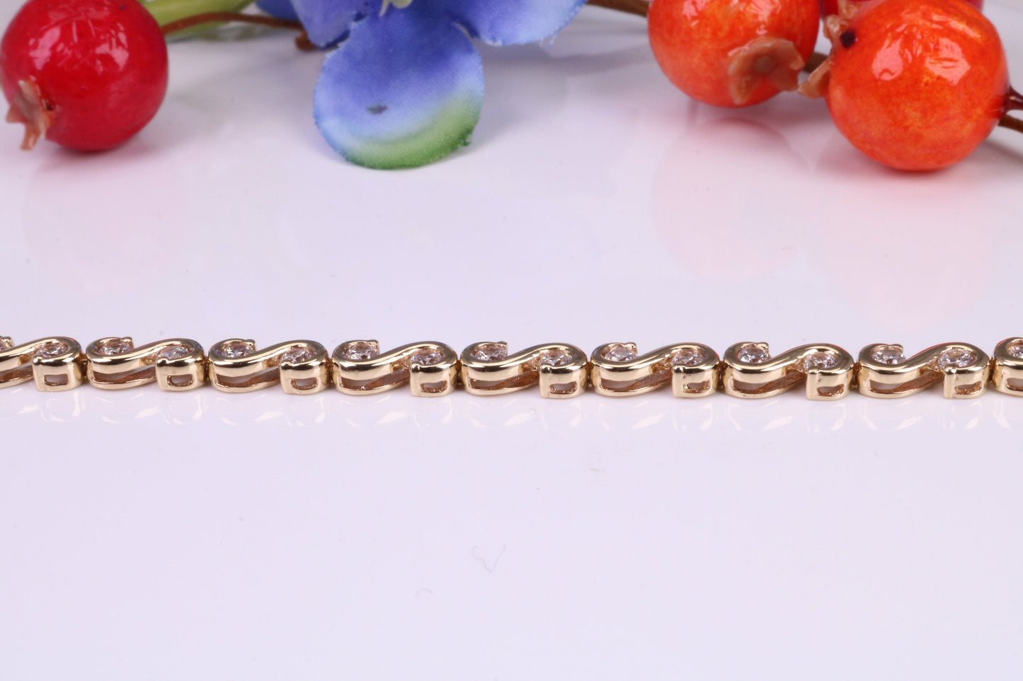 Cubic Zirconia set Bracelet, Made From Solid Yellow Gold, Gold and Diamond Look, British Hallmarked, Luxury Gift Boxed