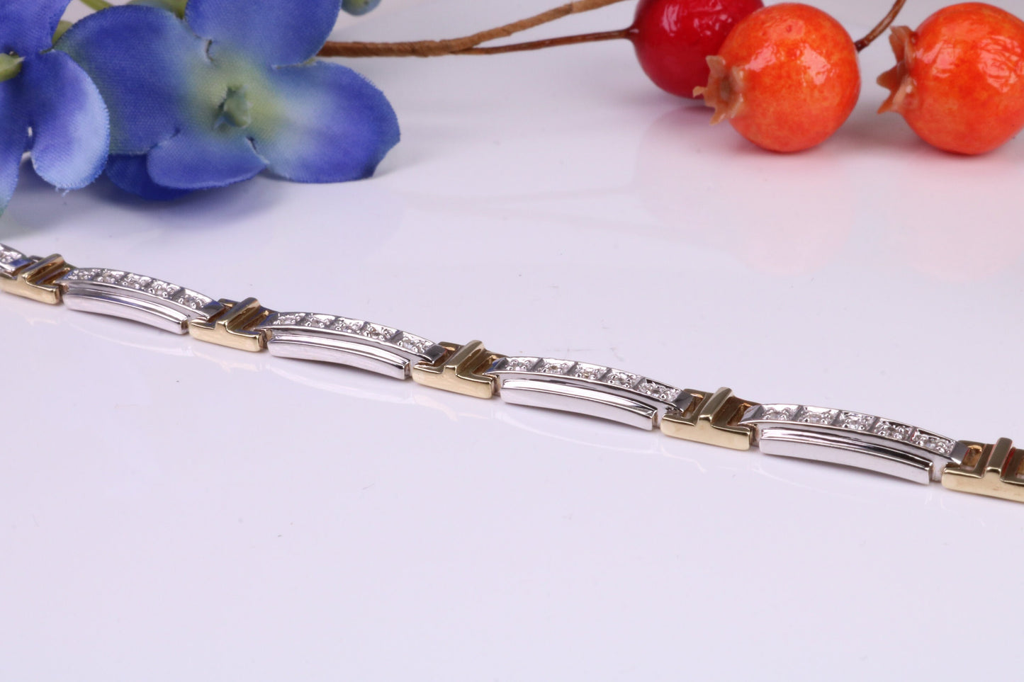 Natural Diamonds set Bracelet, Made From Solid Yellow and White Gold, British Hallmarked, Luxury Gift Boxed