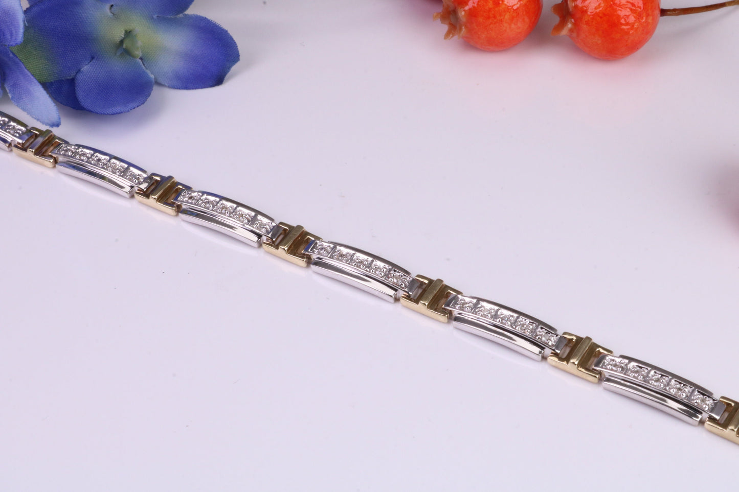 Natural Diamonds set Bracelet, Made From Solid Yellow and White Gold, British Hallmarked, Luxury Gift Boxed