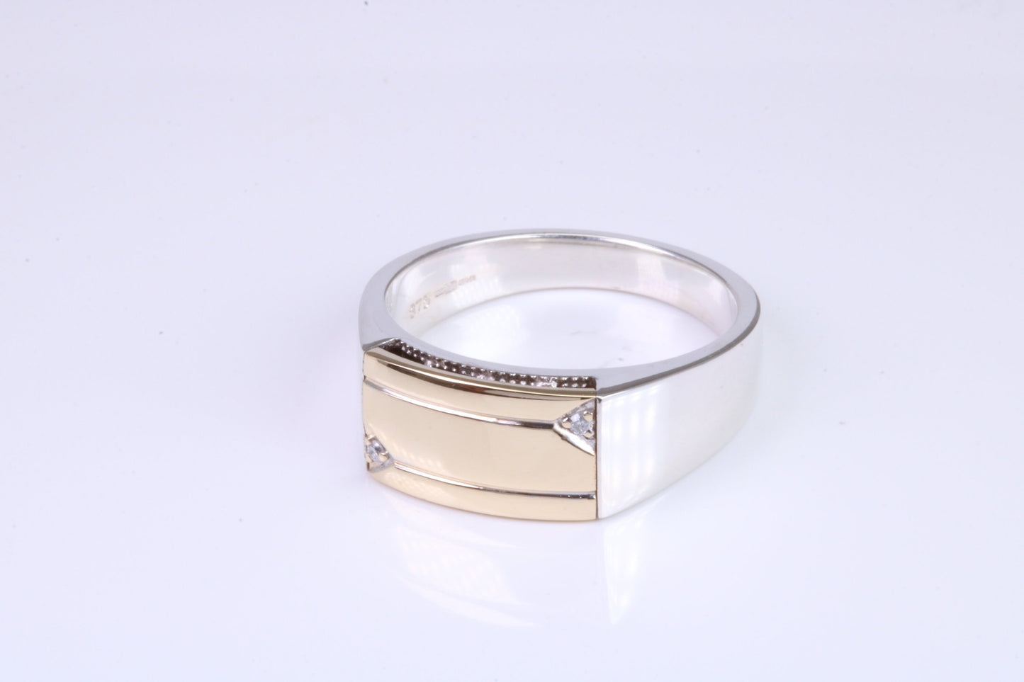 Gents Diamond set Signet Ring, Made from Yellow Gold and Silver, British Hallmarked