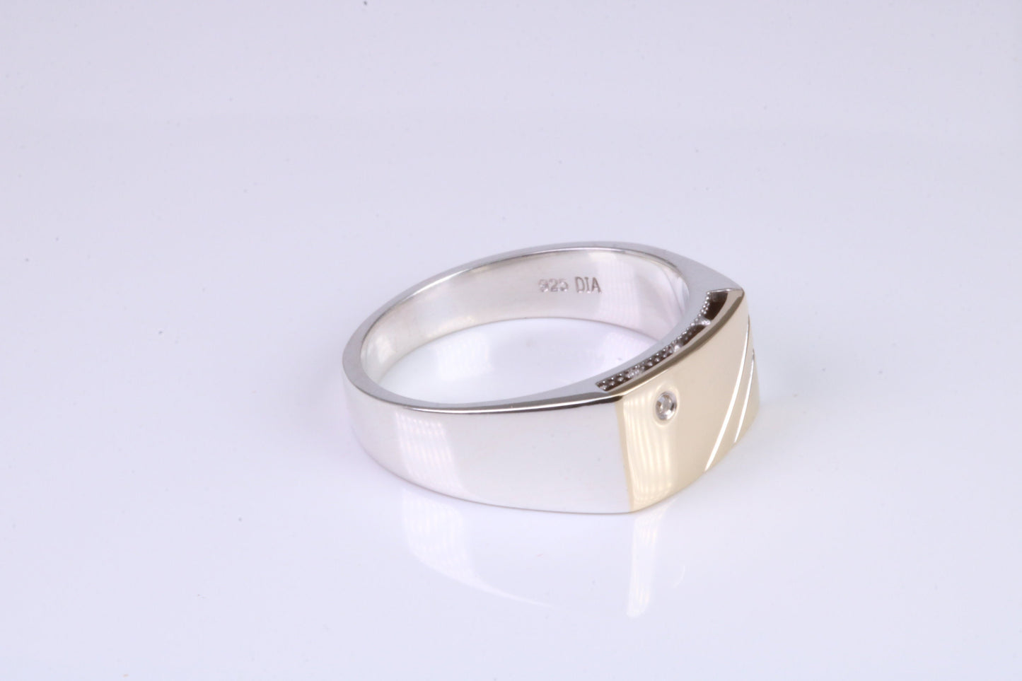 Gents Diamond set Signet Ring, Made from Yellow Gold and Silver, British Hallmarked