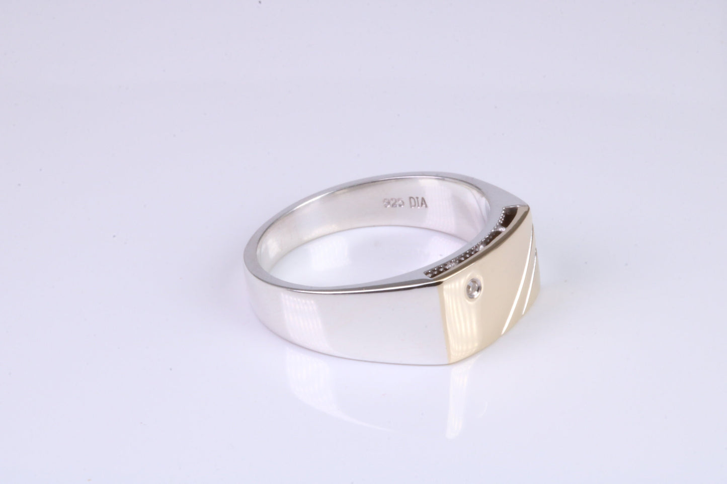 Gents Diamond set Signet Ring, Made from Yellow Gold and Silver, British Hallmarked
