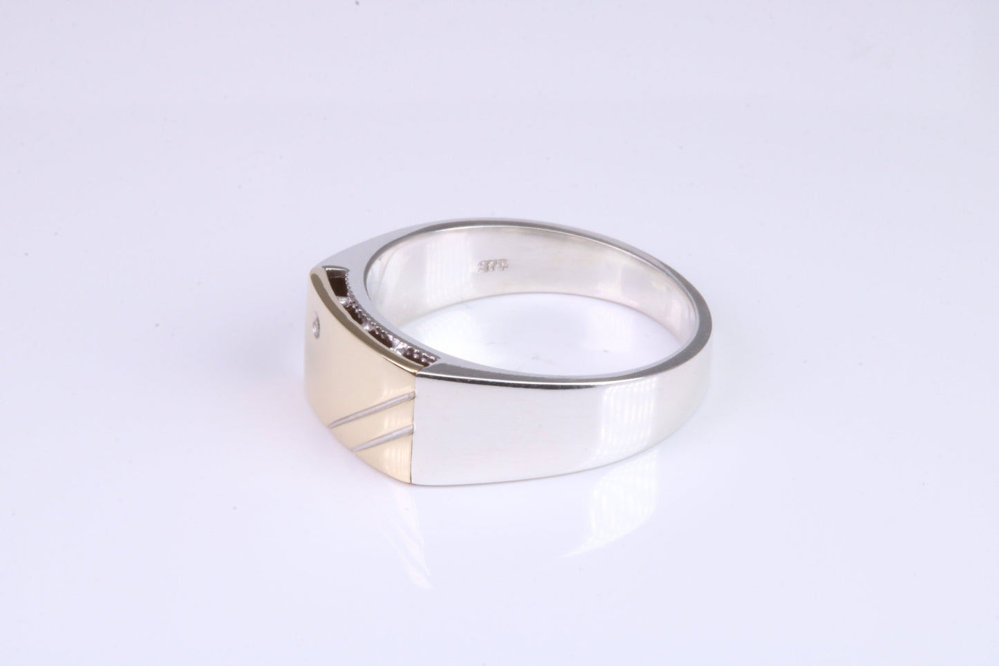 Gents Diamond set Signet Ring, Made from Yellow Gold and Silver, British Hallmarked