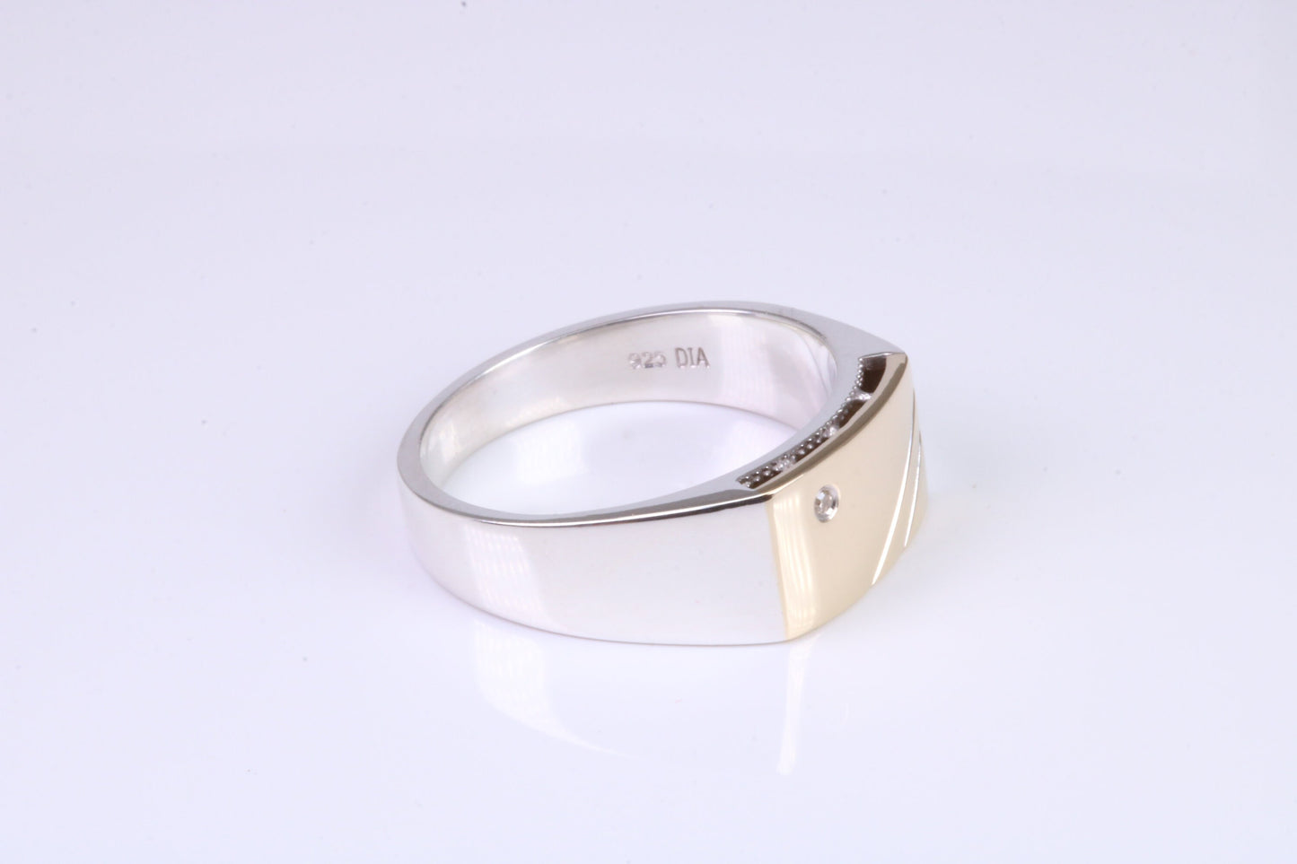 Gents Diamond set Signet Ring, Made from Yellow Gold and Silver, British Hallmarked