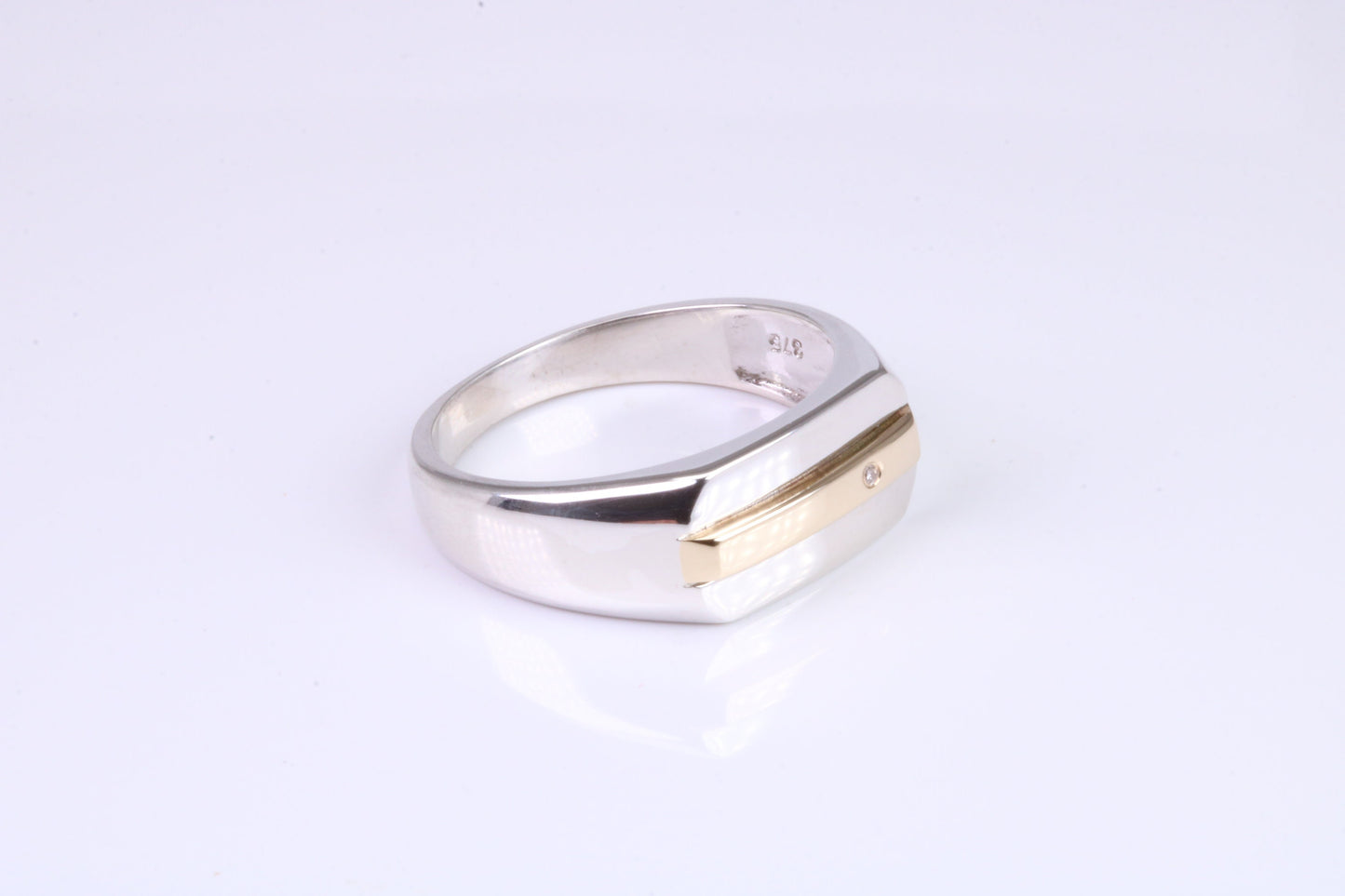 Gents Diamond set Signet Ring, Made from Yellow Gold and Silver, British Hallmarked