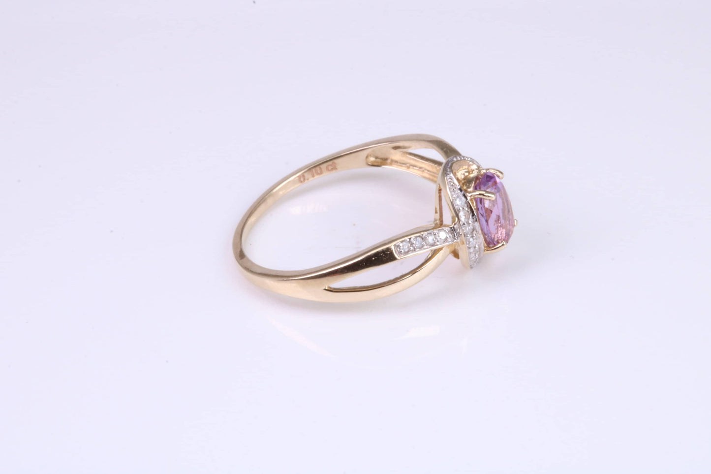 Amethyst and Diamonds set Yellow Gold ring, Natural oval cut Amethyst and natural Diamonds, British hallmarked