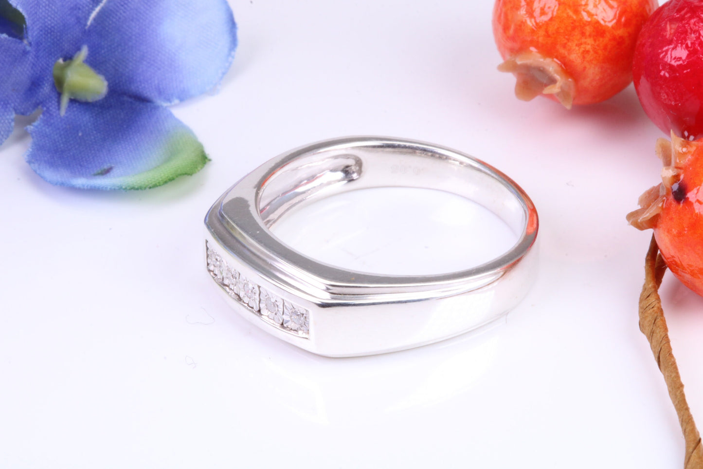 Gents Diamond set Signet Ring, Made from Solid Silver