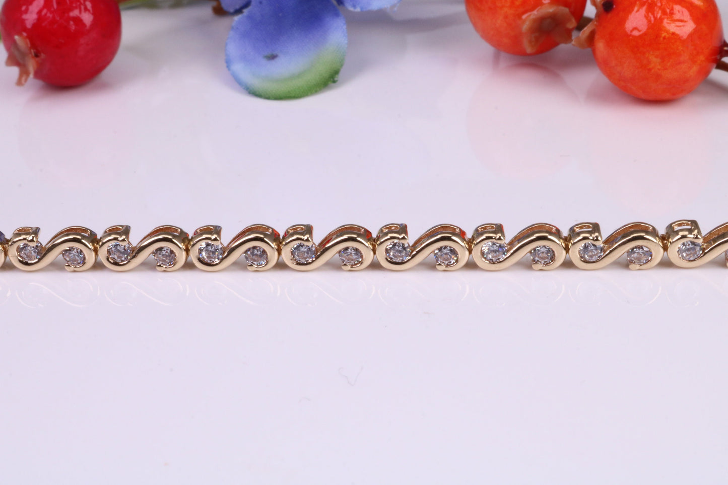 Cubic Zirconia set Bracelet, Made From Solid Yellow Gold, Gold and Diamond Look, British Hallmarked, Luxury Gift Boxed
