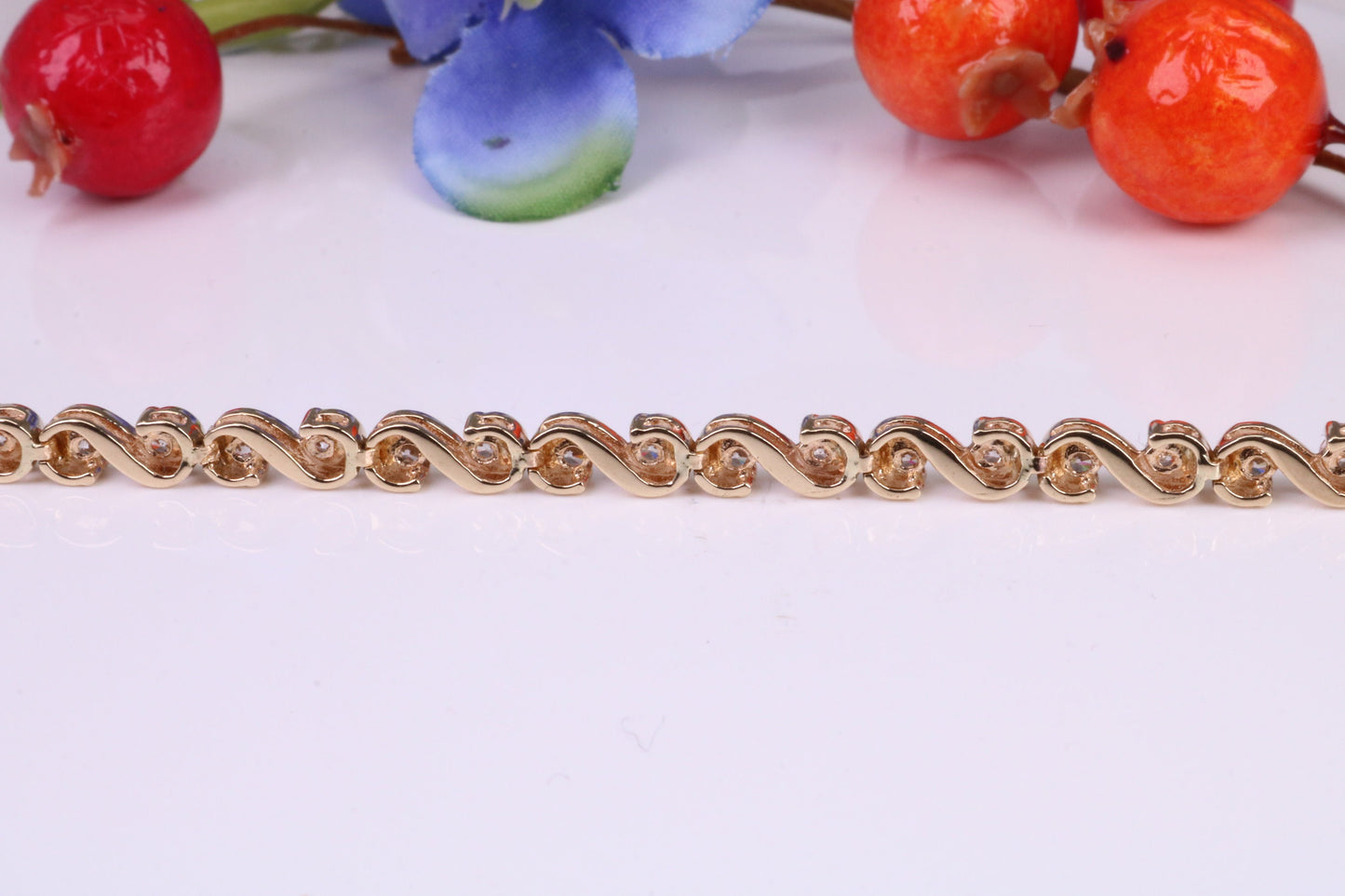 Cubic Zirconia set Bracelet, Made From Solid Yellow Gold, Gold and Diamond Look, British Hallmarked, Luxury Gift Boxed