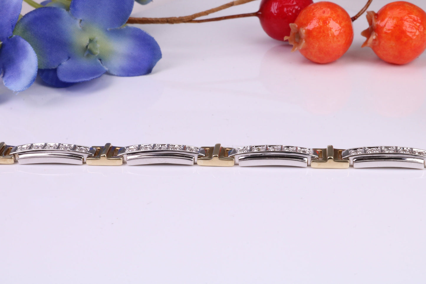 Natural Diamonds set Bracelet, Made From Solid Yellow and White Gold, British Hallmarked, Luxury Gift Boxed