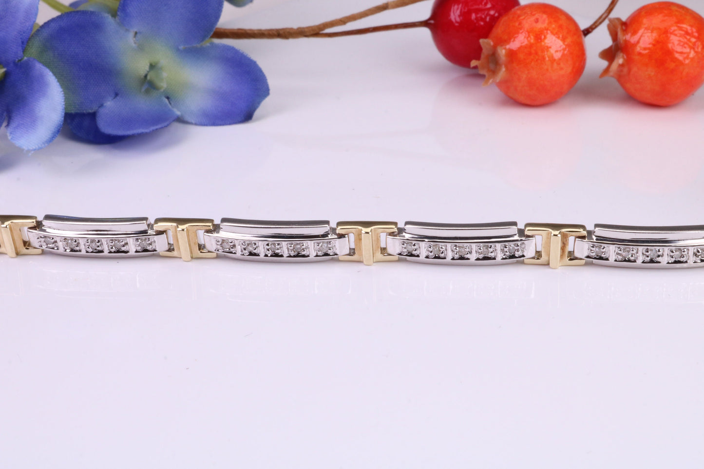 Natural Diamonds set Bracelet, Made From Solid Yellow and White Gold, British Hallmarked, Luxury Gift Boxed