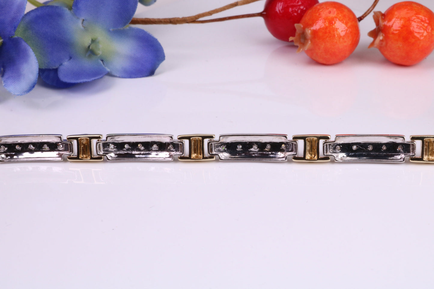 Natural Diamonds set Bracelet, Made From Solid Yellow and White Gold, British Hallmarked, Luxury Gift Boxed