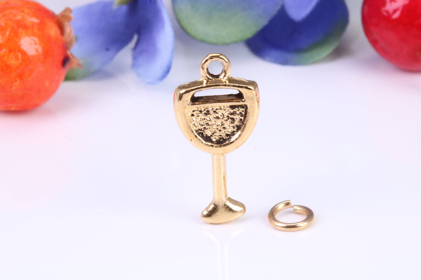 Wine Glass Charm, Traditional Charm, Made from Solid Yellow Gold, British Hallmarked, Complete with Attachment Link