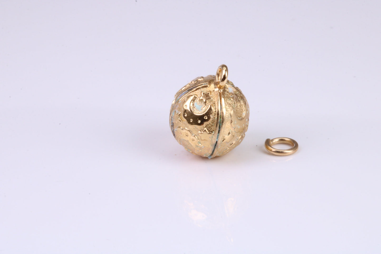 Moon and Star Sphere Charm, Traditional Charm, Made from Solid Yellow Gold, British Hallmarked, Complete with Attachment Link