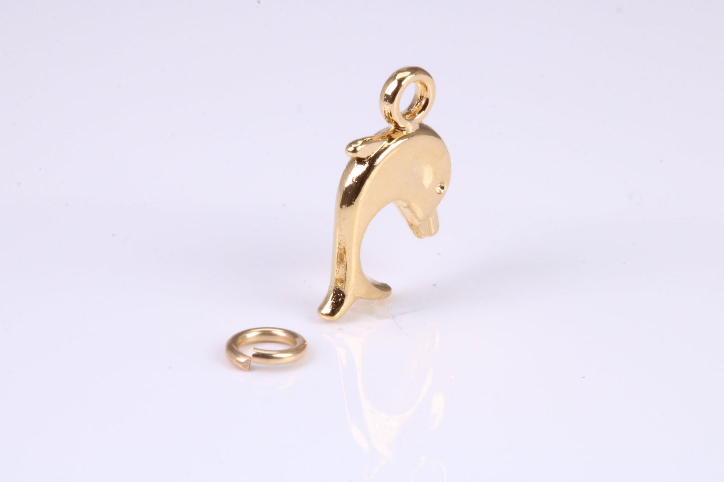 Dolphin Charm, Traditional Charm, Made from Solid Yellow Gold, British Hallmarked, Complete with Attachment Link