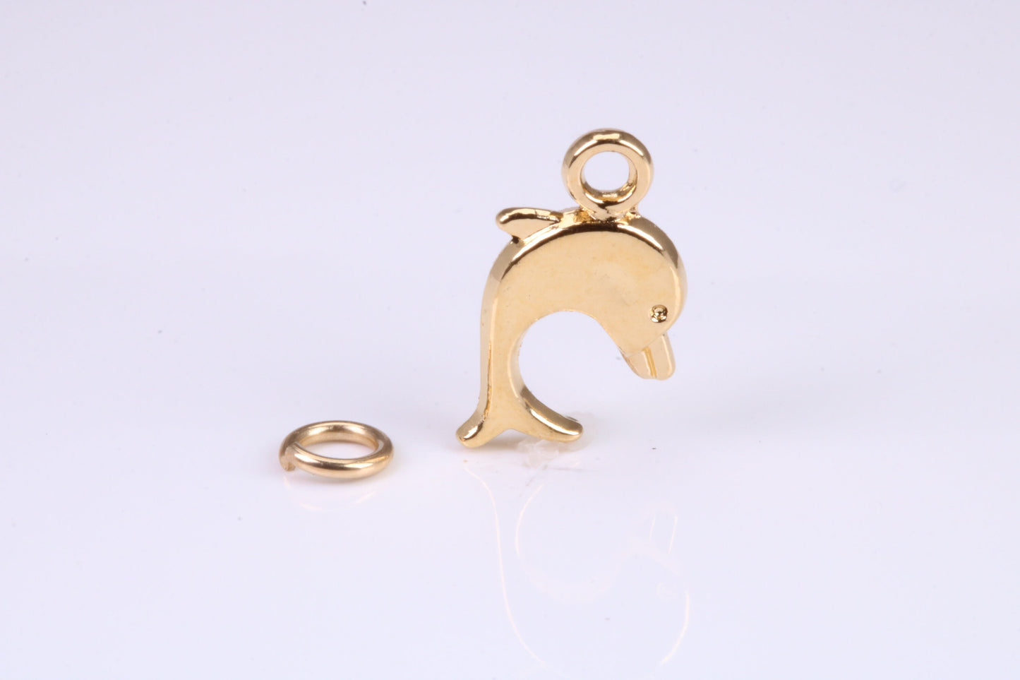 Dolphin Charm, Traditional Charm, Made from Solid Yellow Gold, British Hallmarked, Complete with Attachment Link