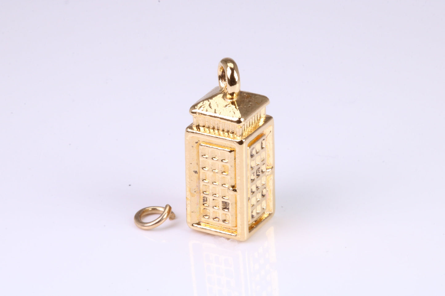 Telephone Booth Charm, Traditional Charm, Made from Solid Yellow Gold, British Hallmarked, Complete with Attachment Link
