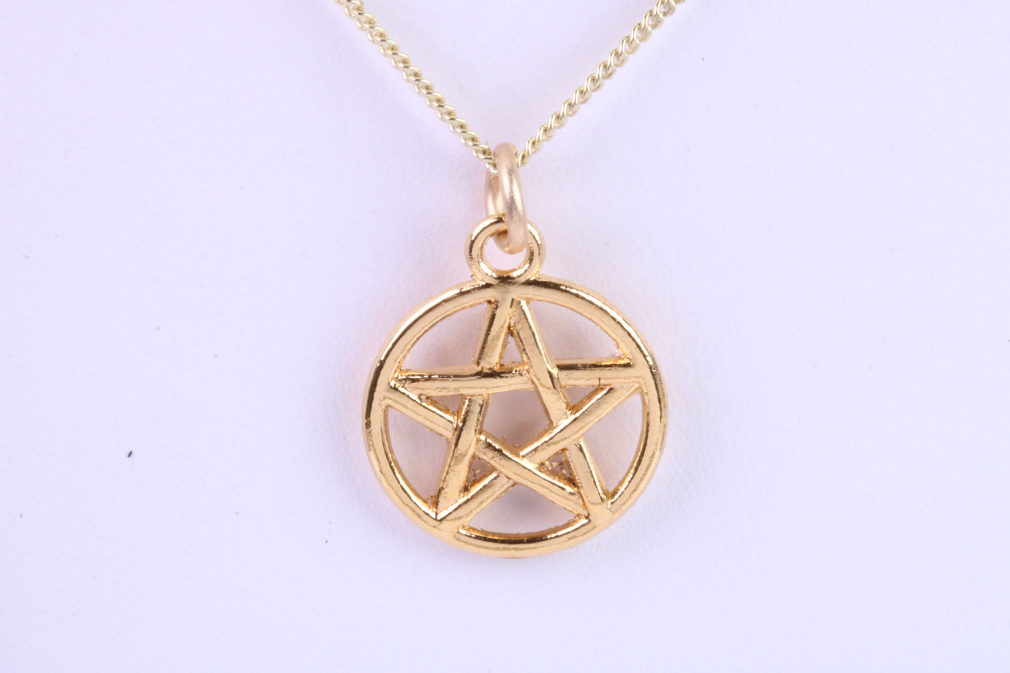 Gold Pentagram Pendant, measuring 22 mm round, Made from Solid cast 14K Yellow Gold with British Hallmark