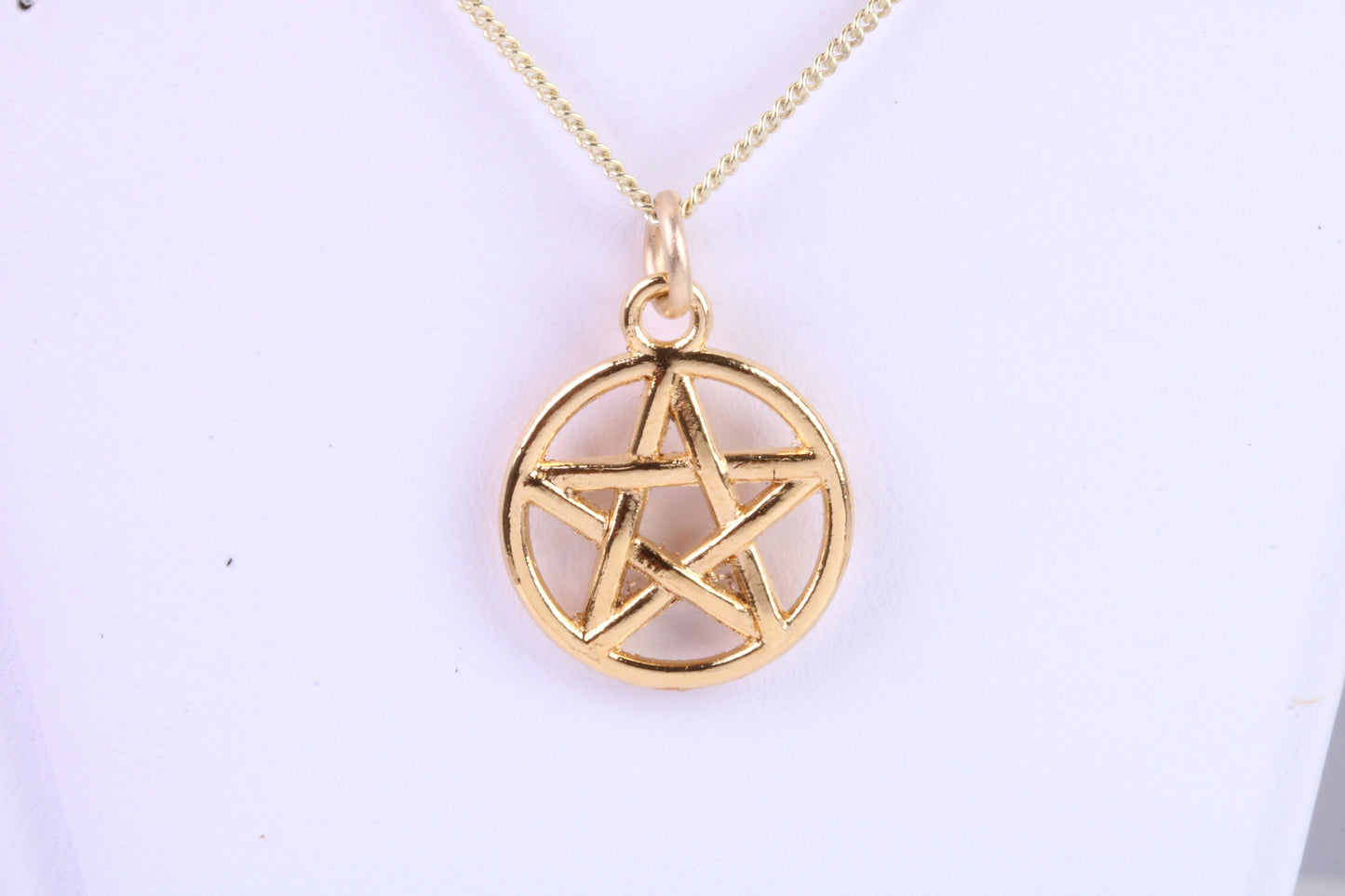 Gold Pentagram Pendant, measuring 22 mm round, Made from Solid cast 14K Yellow Gold with British Hallmark