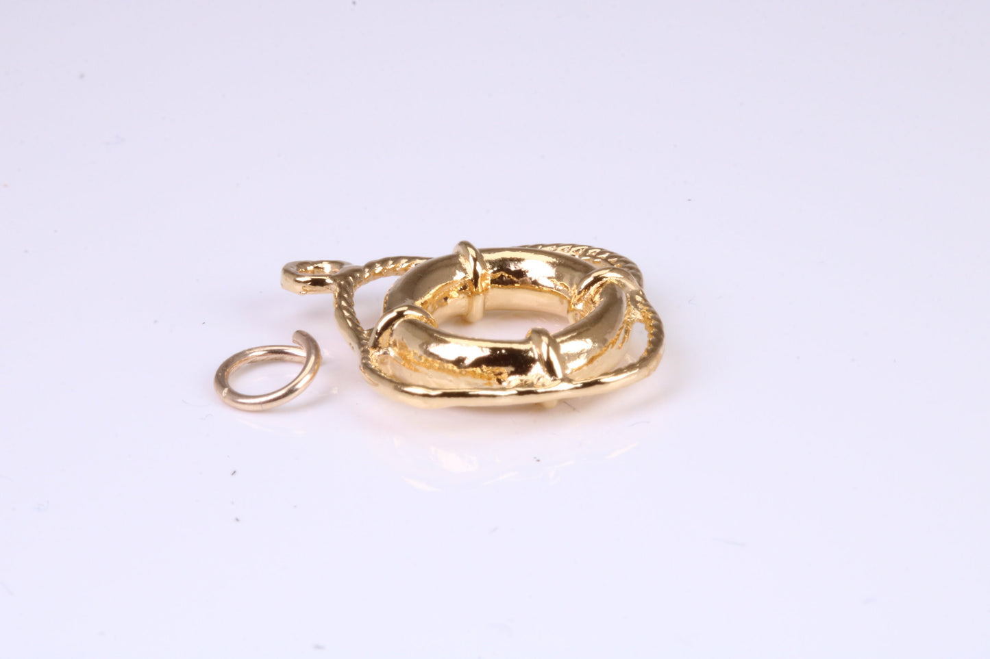 Lifebuoy Charm, Traditional Charm, Made from Solid Yellow Gold, British Hallmarked, Complete with Attachment Link