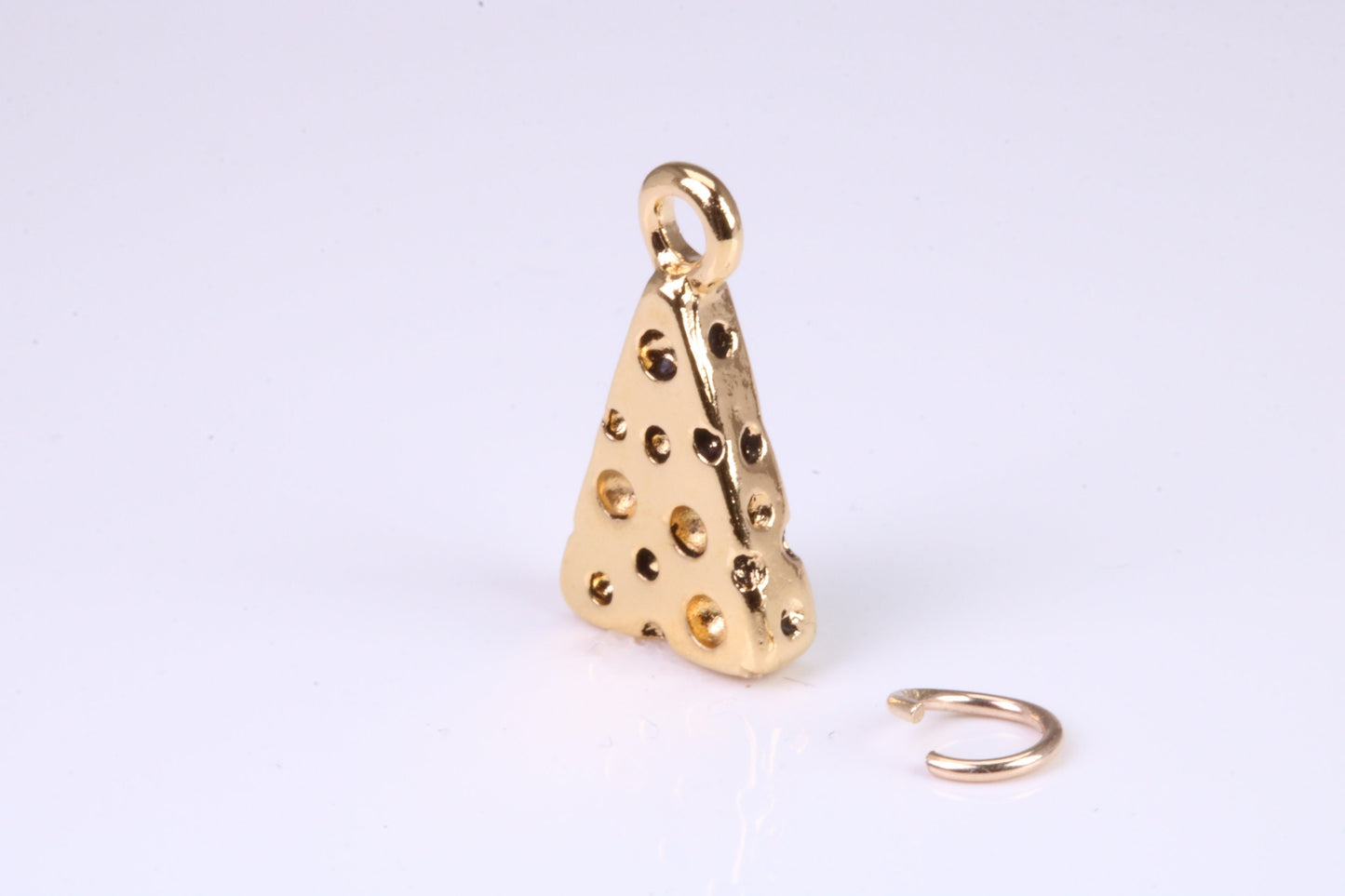 Wedge of Cheese Charm, Traditional Charm, Made from Solid Yellow Gold, British Hallmarked, Complete with Attachment Link