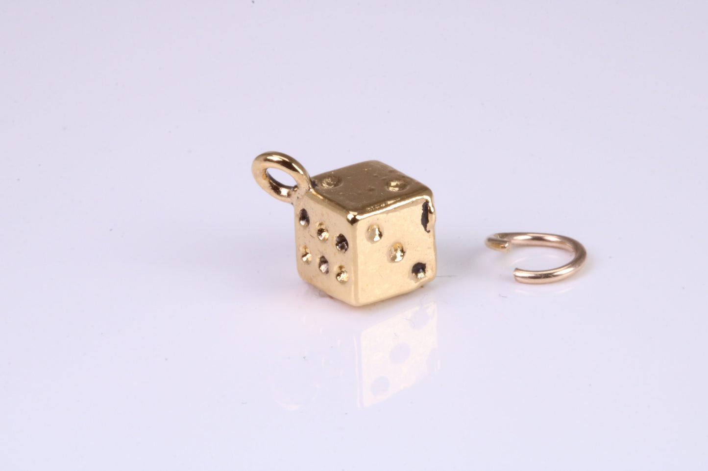 Dice Charm, Traditional Charm, Made from Solid Yellow Gold, British Hallmarked, Complete with Attachment Link