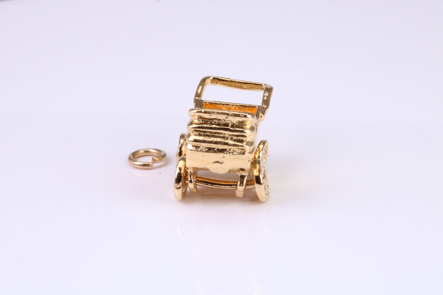Baby Pram Charm, Traditional Charm, Made from Solid Yellow Gold, British Hallmarked, Complete with Attachment Link