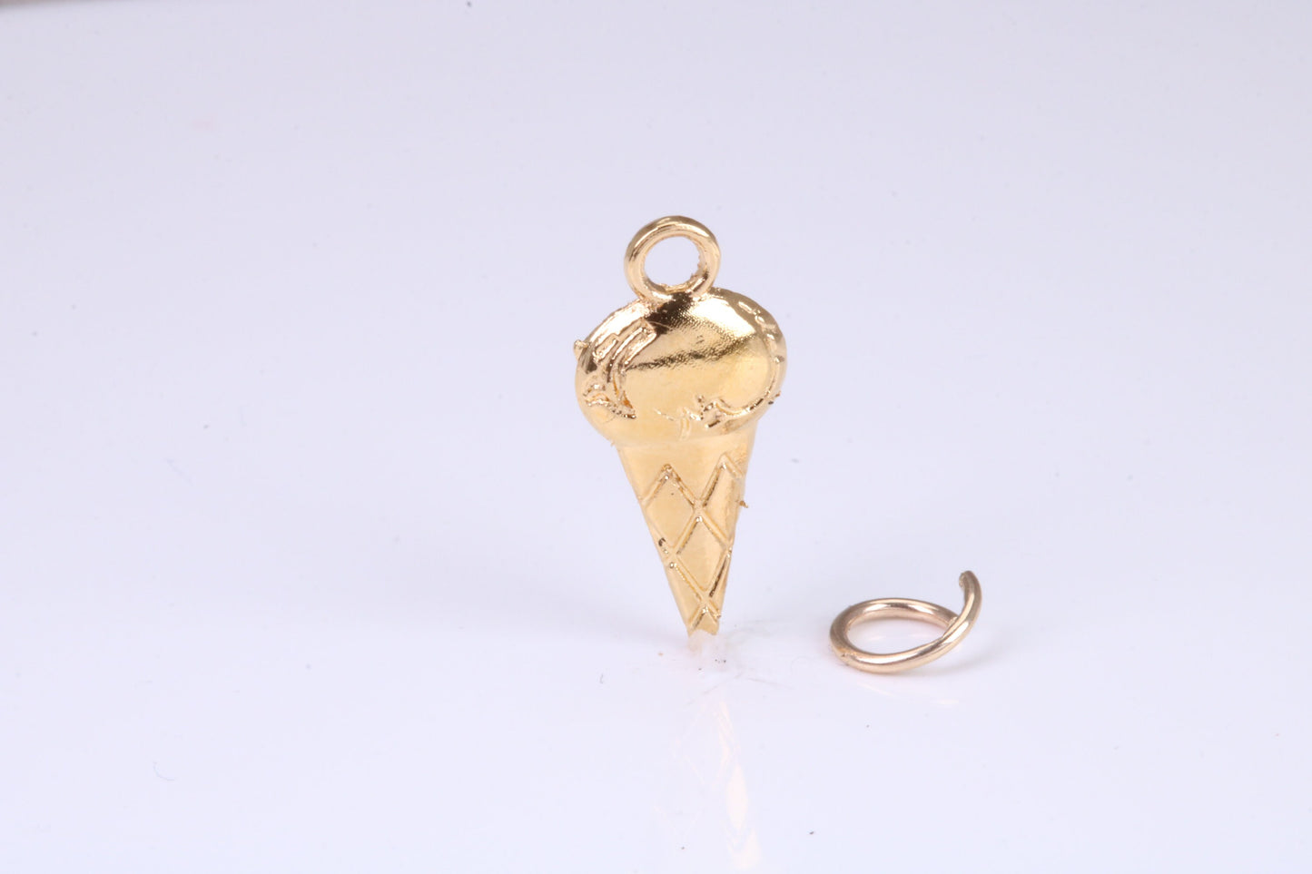 Ice Cream Cone Charm, Traditional Charm, Made from Solid Yellow, British Hallmarked, Complete with Attachment Link