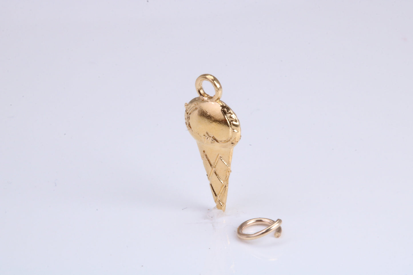 Ice Cream Cone Charm, Traditional Charm, Made from Solid Yellow, British Hallmarked, Complete with Attachment Link