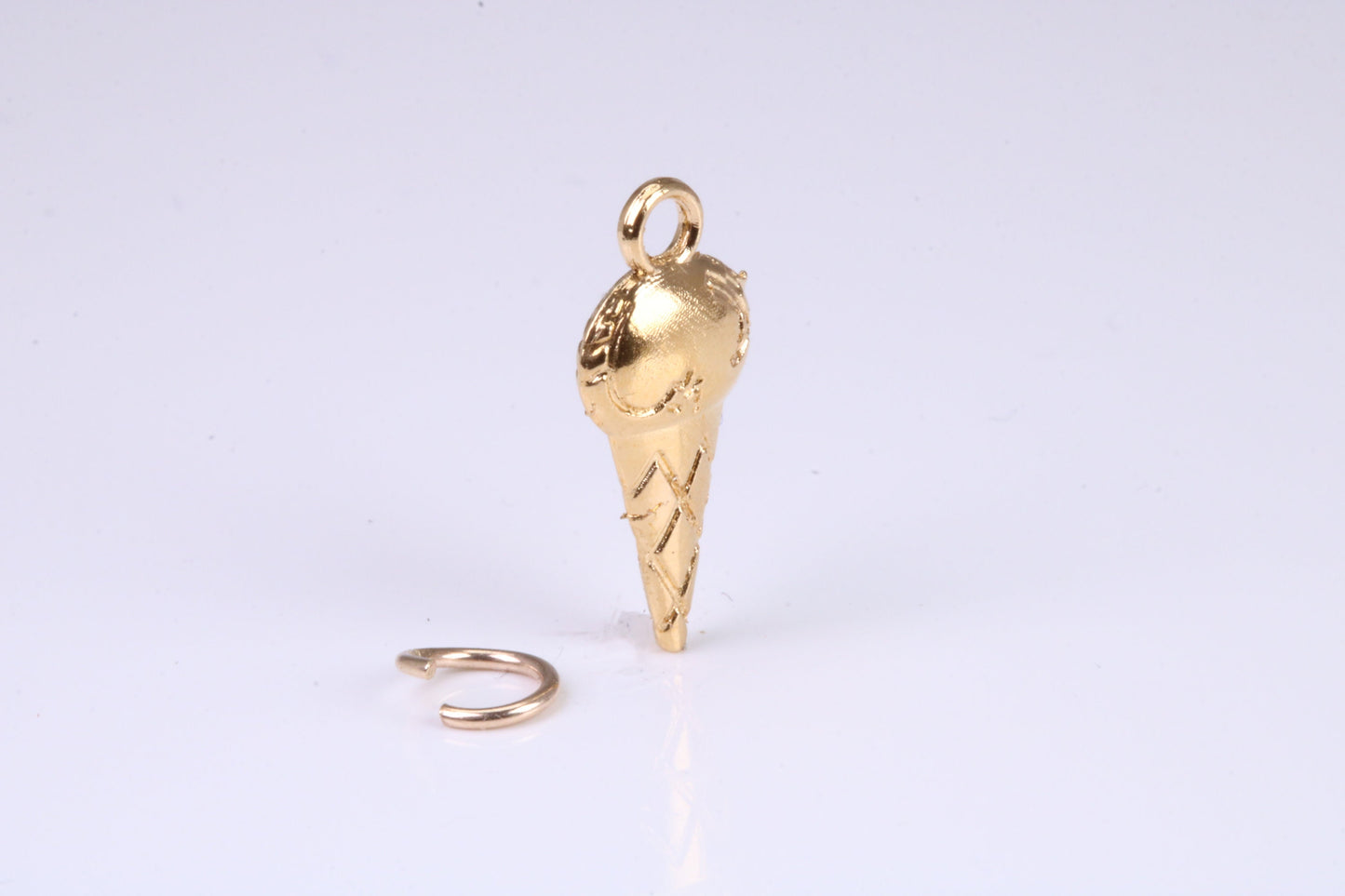Ice Cream Cone Charm, Traditional Charm, Made from Solid Yellow, British Hallmarked, Complete with Attachment Link