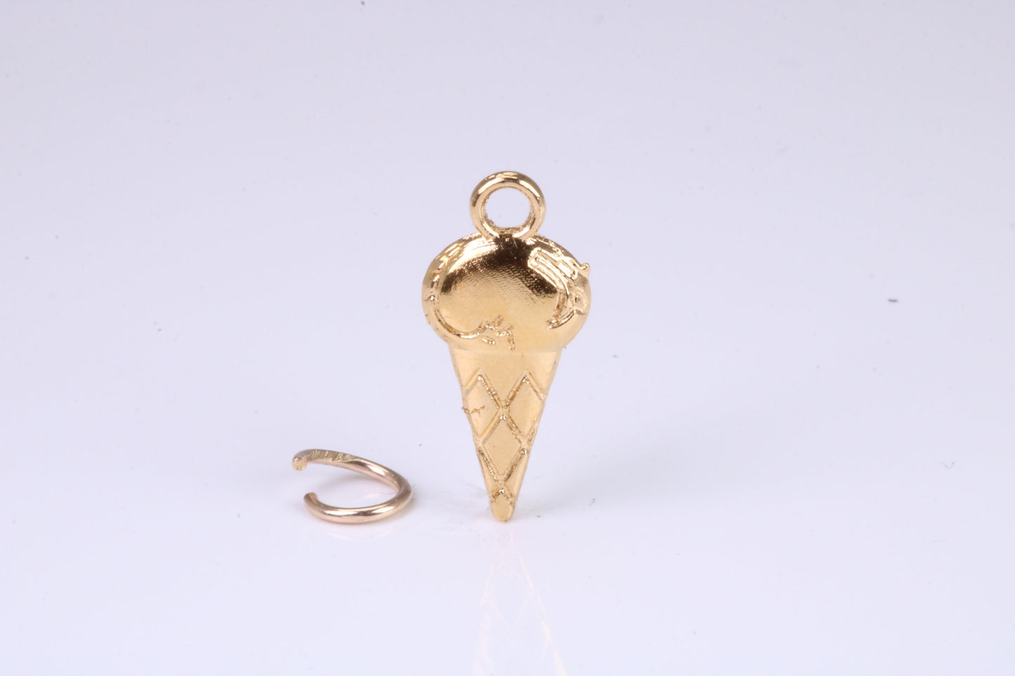Ice Cream Cone Charm, Traditional Charm, Made from Solid Yellow, British Hallmarked, Complete with Attachment Link