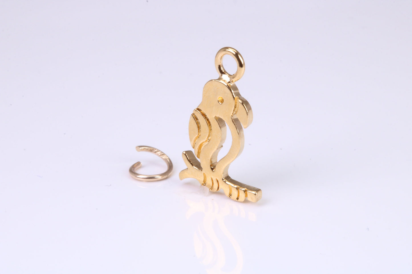 Parrot Charm, Traditional Charm, Made from Solid Yellow Gold, British Hallmarked, Complete with Attachment Link