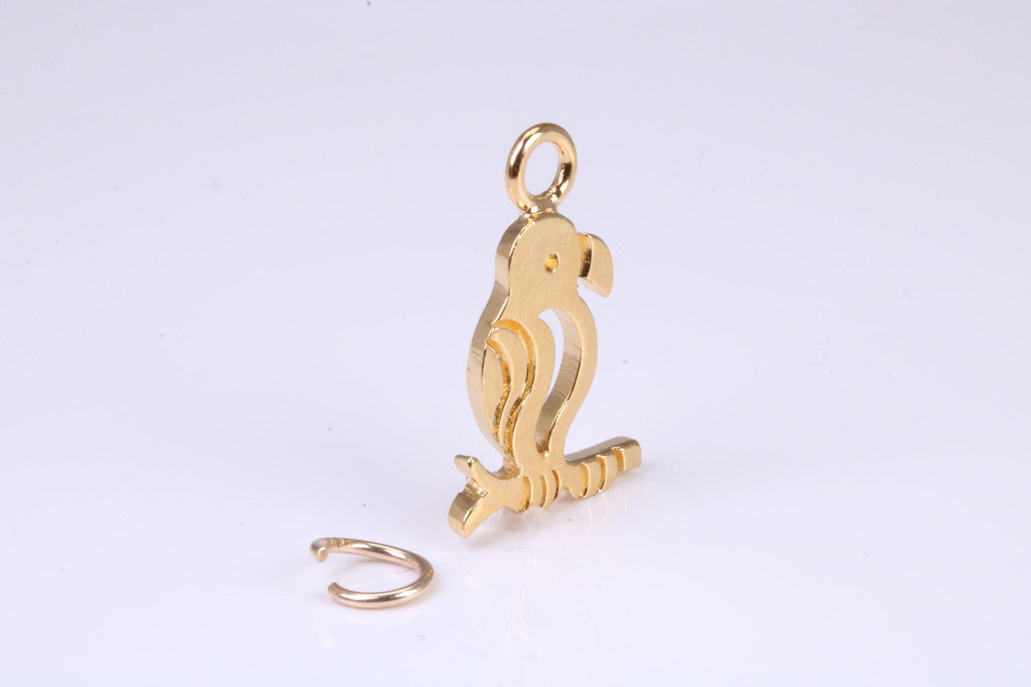 Parrot Charm, Traditional Charm, Made from Solid Yellow Gold, British Hallmarked, Complete with Attachment Link