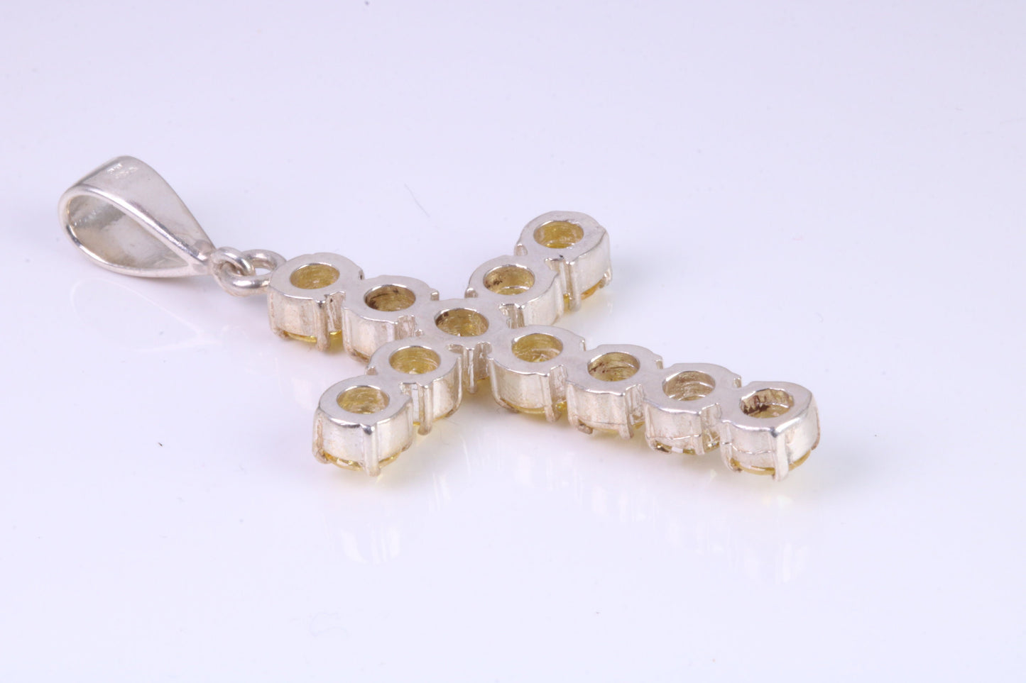 60 mm Long, Large Citrine C Z set Sterling Silver Cross, Made From Solid Cast Silver