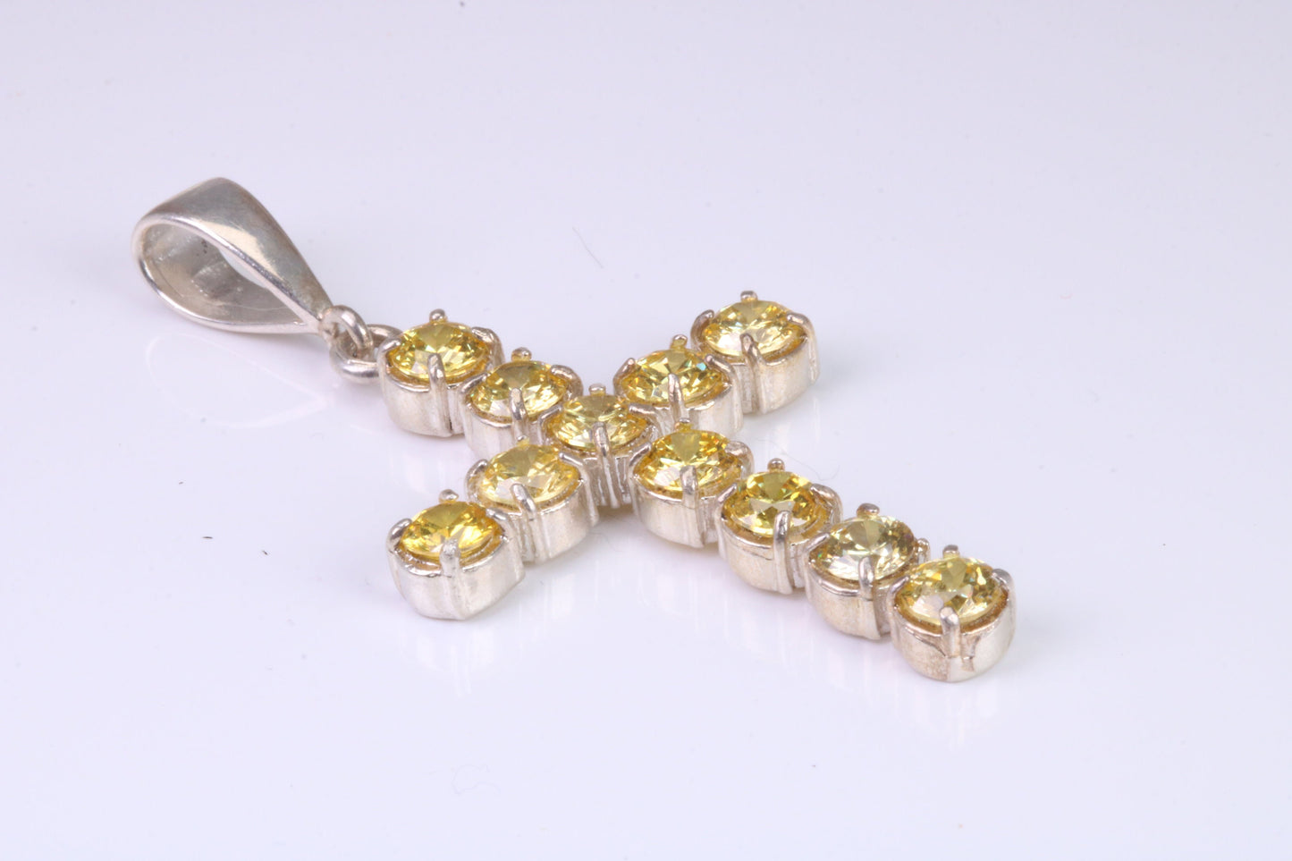 60 mm Long, Large Citrine C Z set Sterling Silver Cross, Made From Solid Cast Silver