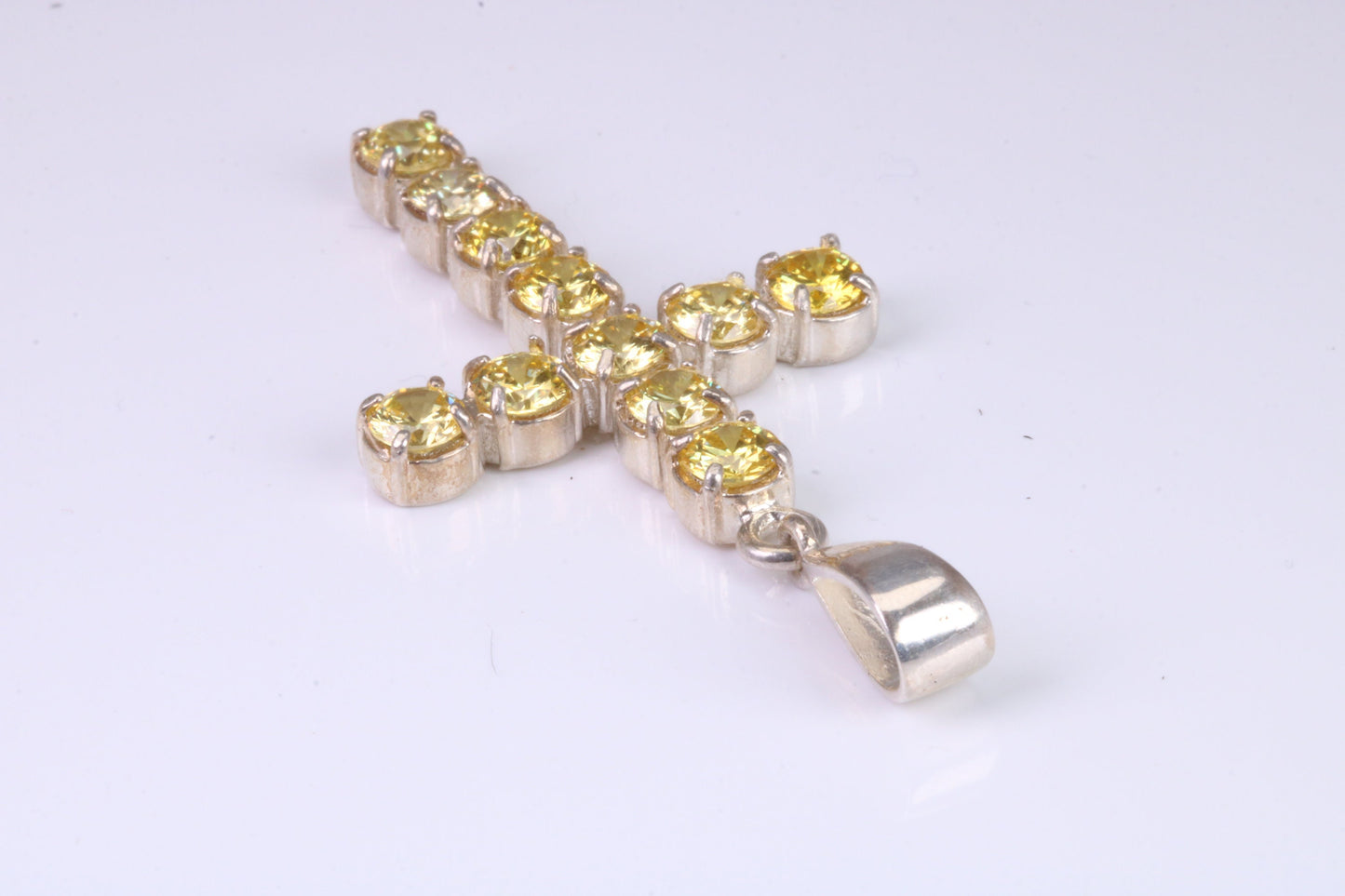 60 mm Long, Large Citrine C Z set Sterling Silver Cross, Made From Solid Cast Silver